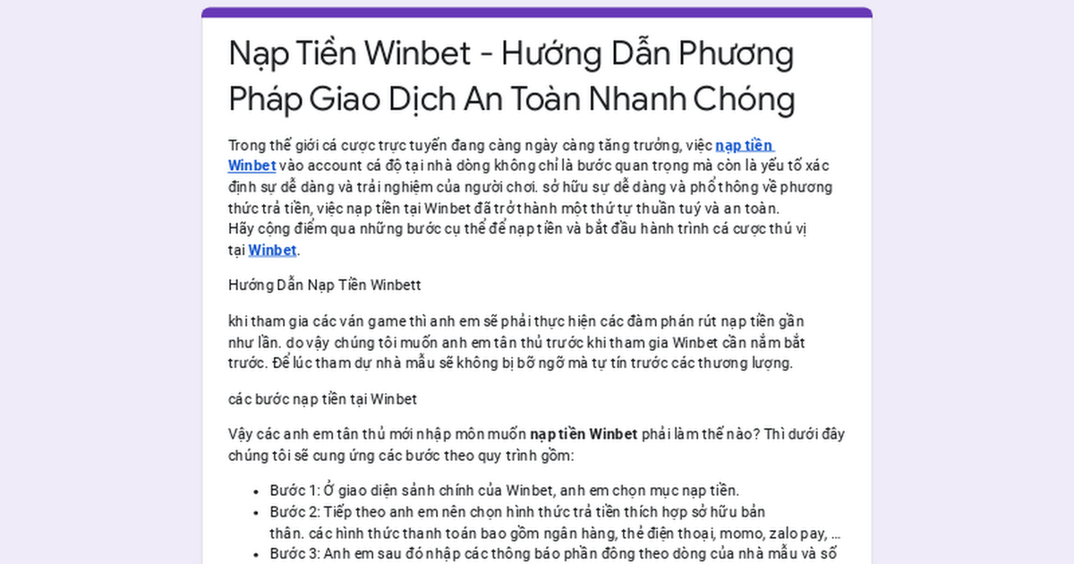 Hướng dẫn nạp rút tiền tại nổ hũ Winbet